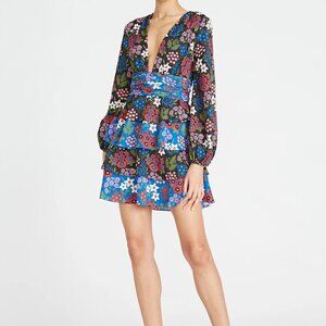 AMUR Floral Tressa Ruffle Mini Dress Stretch Size 4